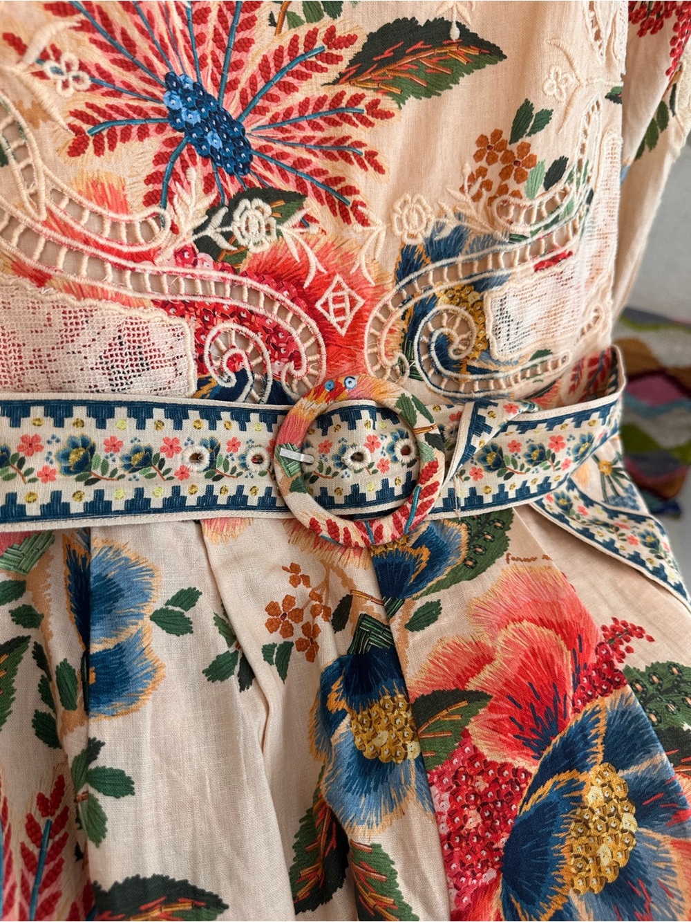 FARM Rio Peach Floral Embroidered Puff-Sleeve Romper - Picture 3 of 6